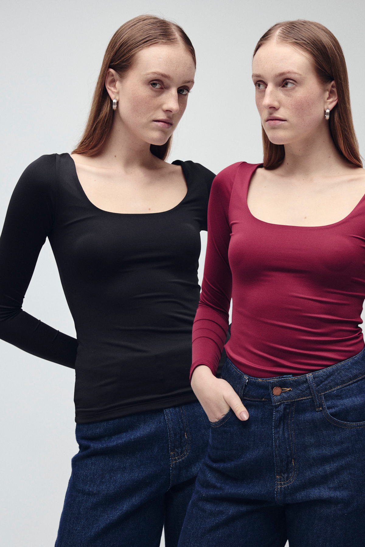 2 PACK LONG SLEEVE T-SHIRT BLACK/MERLOT