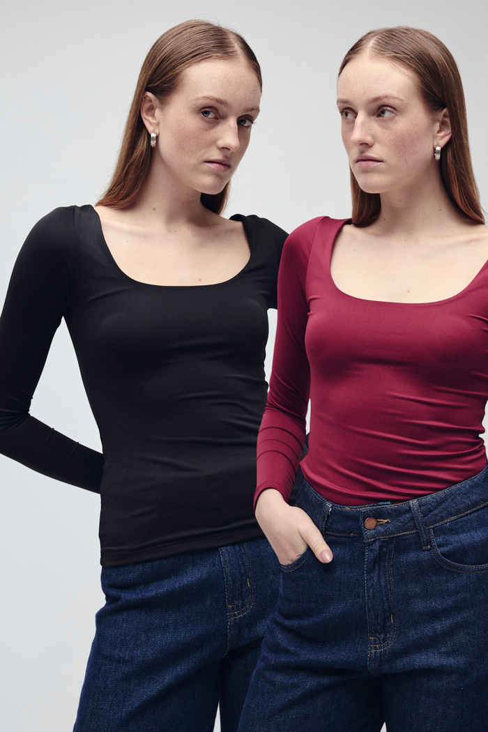 2 PACK LONG SLEEVE T-SHIRT BLACK/MERLOT