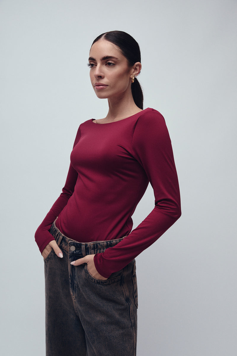 2 PACK DOUBLE NECK T-SHIRT BLACK/MERLOT
