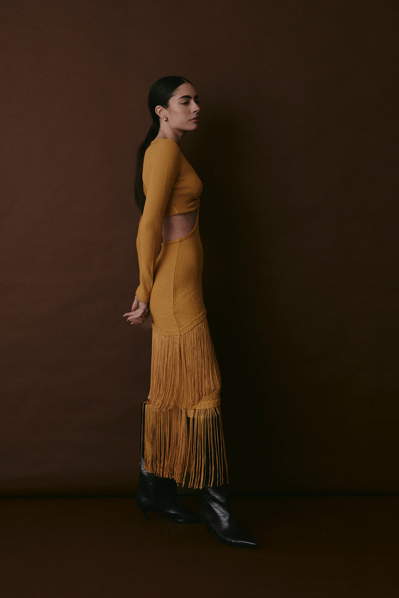BOWERY DRESS AMBER GOLD