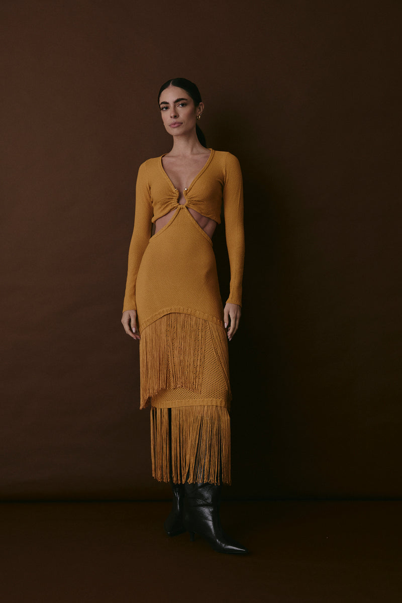 BOWERY DRESS AMBER GOLD
