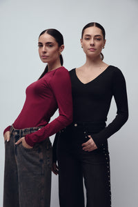 2 PACK DOUBLE NECK T-SHIRT BLACK/MERLOT